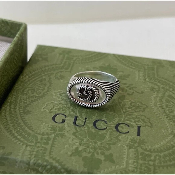 NEW 100% AUTHENTIC GUCCI STERLING Silver BAND RING INTERLOCKING G G 11 US 5.75 - Picture 1 of 5